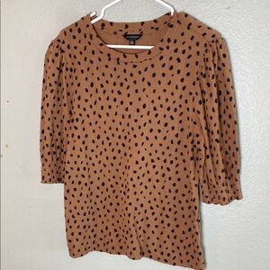 Lucky Brand Tan and Black Spotted Blouse